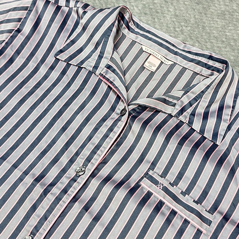 Victoria's Secret Pajama Top Large Pink Satin Long Sleeve Button Up Pinstripe - Picture 5 of 10